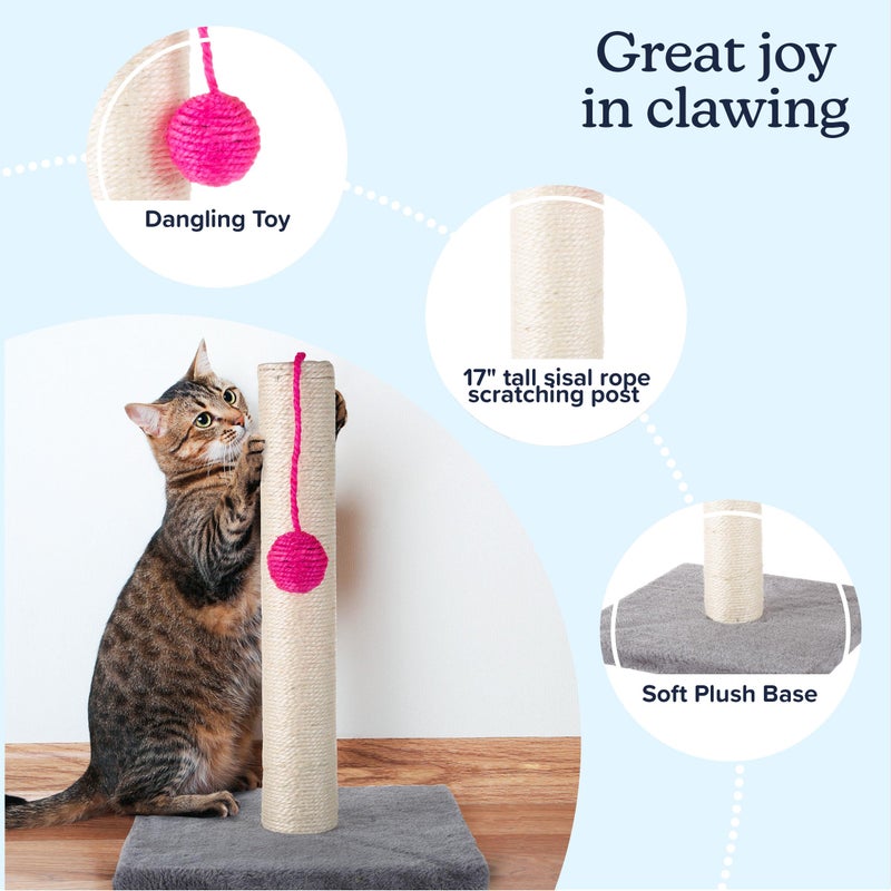 PETMAKER 17-Inch Cat Scratching Post - Sisal Rope and Carpet Scratching Pole with Bright Pink Hanging Ball Toy for Adult Cats and Kittens by PETMAKER (Gray) - Image 2